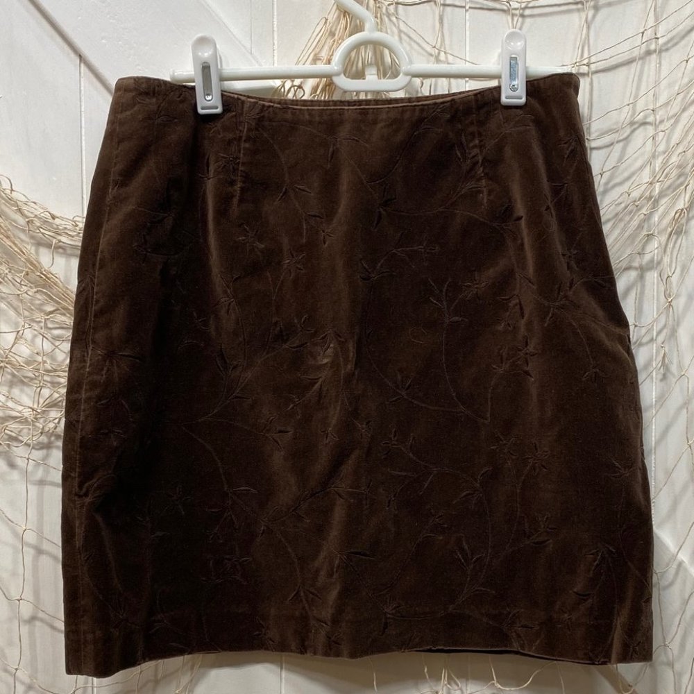 Brown Patterned Velour Skirt